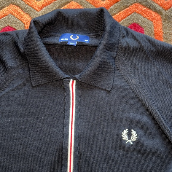 Fred Perry Black Zip Up Sweater with Ribbed Cuffs Men's Medium - Picture 2 of 13
